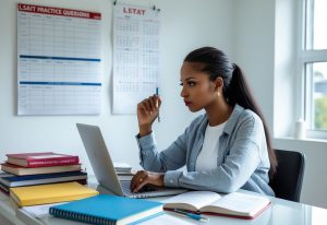 woman studying for LSAT