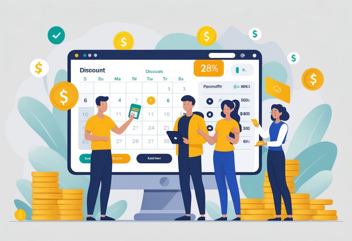People exploring different payment and discount options for a coding bootcamp, including payment schedules, credit card use, and receiving a discount voucher.
