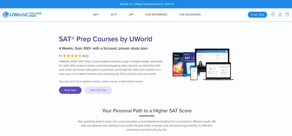 UWorld SAT Prep Course page